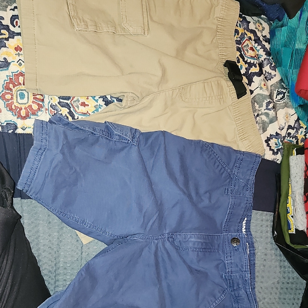 Casual Khaki and Blue Shorts Set